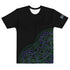 The front side of a black Xigfireon graphic mens t-shirt featuring the Living Colour Outline iteration of the Reach Of The Spirit Celtic knot design.