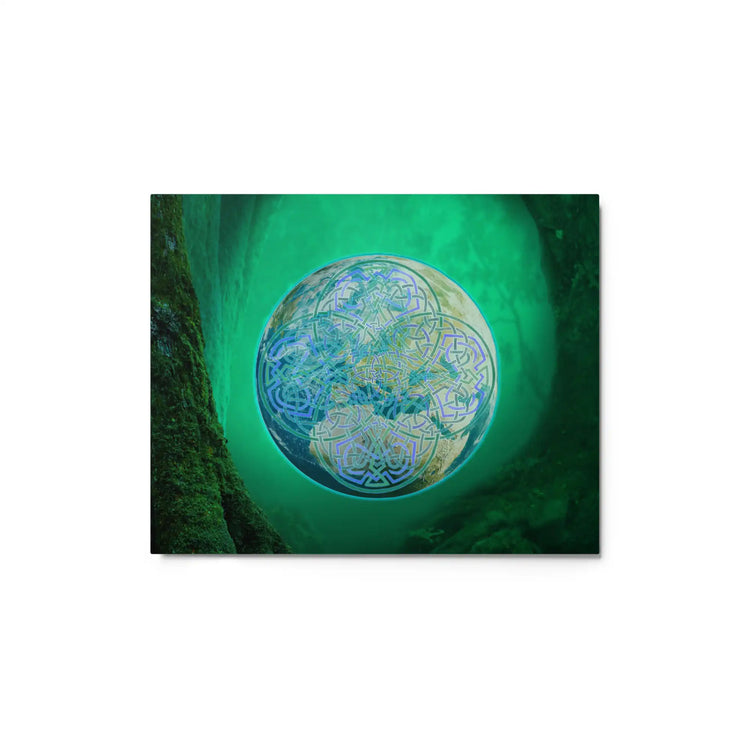A 8" x 10" glossy metal print of the Deep Forest iteration of the Reach Of The Spirit Celtic knot design. The Reach Of The Spirit Celtic knot symbolizes Mother Earth.