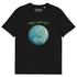 A black organic graphic t-shirt featuring the Sacred Planet iteration of the Reach Of The Spirit Celtic knot design under a message reading "Happy Earth Day".
