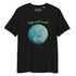 A black organic graphic t-shirt featuring the Sacred Planet iteration of the Reach Of The Spirit Celtic knot design under a message reading "Happy Earth Month".