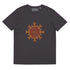 An anthracite Xigfireon graphic organic cotton t-shirt featuring the Fire Colour iteration of the Morning Star Fire Celtic knot design. The Morning Star Fire Celtic knot represents our benevolent Father Sun.