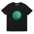 A black Xigfireon graphic organic cotton t-shirt featuring the Deep Forest iteration of the Reach Of The Spirit Celtic knot design. The Reach Of The Spirit Celtic knot represents the glorious Earth.