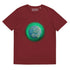 A burgundy Xigfireon graphic organic cotton t-shirt featuring the Deep Forest iteration of the Reach Of The Spirit Celtic knot design. The Reach Of The Spirit Celtic knot represents the glorious Earth.