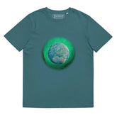 A stargazer Xigfireon graphic organic cotton t-shirt featuring the Deep Forest iteration of the Reach Of The Spirit Celtic knot design. The Reach Of The Spirit Celtic knot represents the glorious Earth.