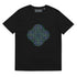 A black Xigfireon graphic organic cotton t-shirt featuring the Living Colour iteration of the Reach Of The Spirit Celtic knot design. The Reach Of The Spirit Celtic knot represents our amazing Mother Earth.