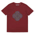 A burgundy Xigfireon graphic organic cotton t-shirt featuring the Living Colour iteration of the Reach Of The Spirit Celtic knot design. The Reach Of The Spirit Celtic knot represents our amazing Mother Earth.
