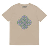A desert dust Xigfireon graphic organic cotton t-shirt featuring the Living Colour iteration of the Reach Of The Spirit Celtic knot design. The Reach Of The Spirit Celtic knot represents our amazing Mother Earth.