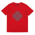 A red Xigfireon graphic organic cotton t-shirt featuring the Living Colour iteration of the Reach Of The Spirit Celtic knot design. The Reach Of The Spirit Celtic knot represents our amazing Mother Earth.