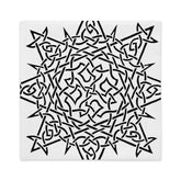 The back side of a 22 inch by 22 inch Xigfireon pillowcase featuring the inverted Black & White Súmáilte iteration of the Morning Star Fire Celtic knot design. The Morning Star Fire Celtic knot symbolizes Father Sun.