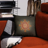 An 18 inch by 18 inch Xigfireon pillowcase featuring the Fire Colour iteration of the Morning Star Fire Celtic knot design.