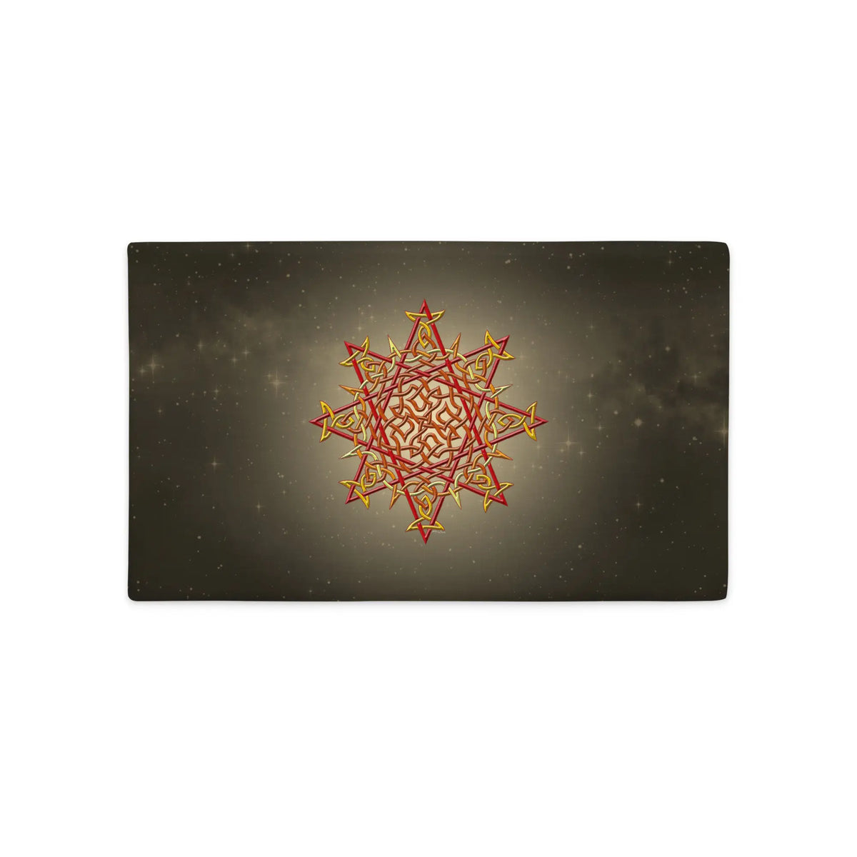 An 20 inch by 12 inch Xigfireon pillowcase featuring the Fire Colour iteration of the Morning Star Fire Celtic knot design, a symbol of the Sun.