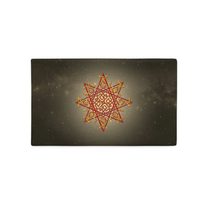 An 20 inch by 12 inch Xigfireon pillowcase featuring the Fire Colour iteration of the Morning Star Fire Celtic knot design, a symbol of the Sun.