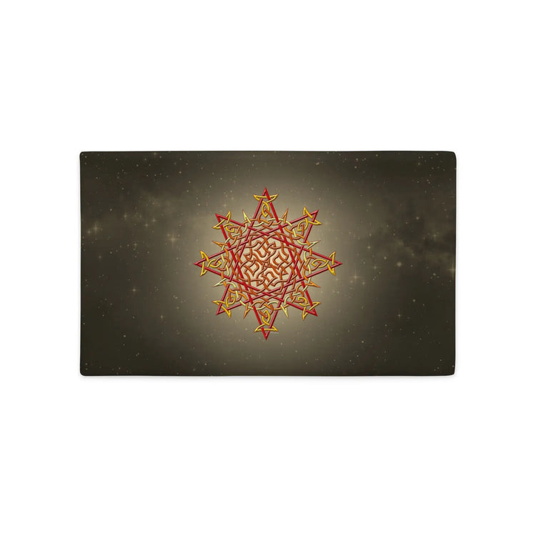 An 20 inch by 12 inch Xigfireon pillowcase featuring the Fire Colour iteration of the Morning Star Fire Celtic knot design, a symbol of the Sun.