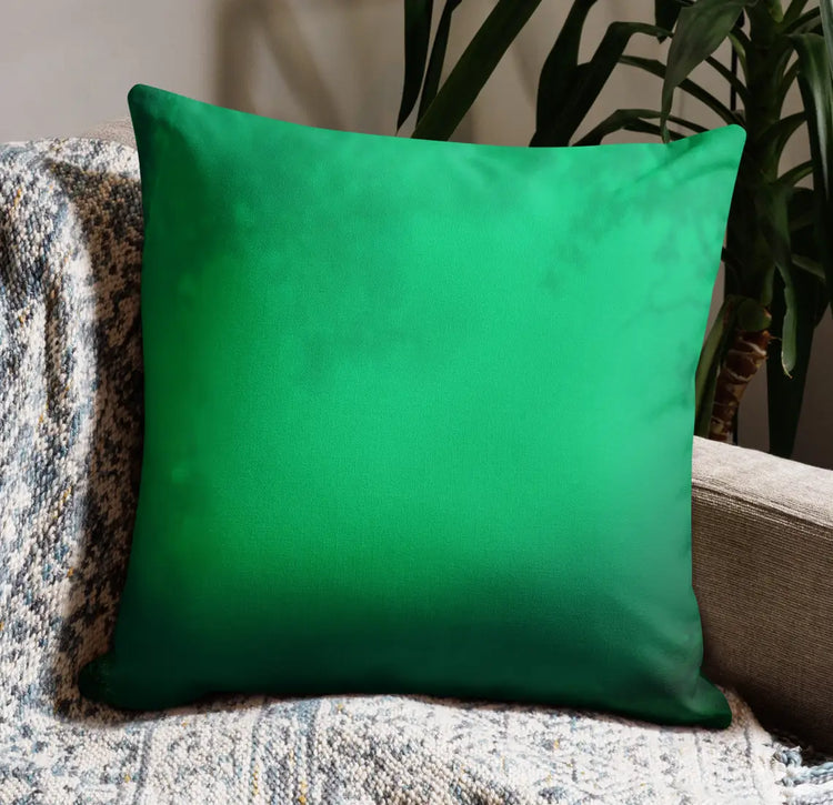 The back side of an 18 inch by 18 inch Xigfireon pillow case featuring the Deep Forest iteration of the Reach Of The Spirit Celtic knot design.