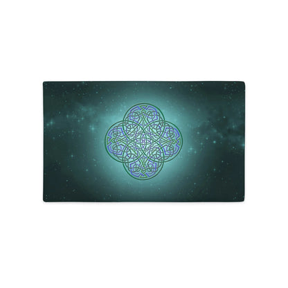 A 20 inch by 12 inch Xigfireon pillow case featuring the Living Colour iteration of the Reach Of The Spirit Celtic knot design, symbolizing Mother Earth.