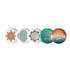 5 assorted 1.25 inch pin-back buttons featuring Morning Star Fire, Reach Of The Spirit, and Derivation II Celtic knot designs.