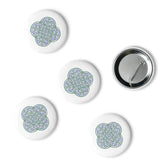 A set of 5 2.25" pin-back buttons featuring the Living Colour iteration of the Reach Of The Spirit Celtic knot design.