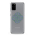 A Samsung Galaxy S20 Plus with a Xigfireon clear phone case featuring the Living Colour iteration of the Reach Of The Spirit Celtic knot design. The Reach Of The Spirit Celtic knot design represents Mother Earth.