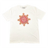 A white Xigfireon graphic t-shirt featuring a screen printed version of the Fire Colour iteration of the Morning Star Fire Celtic knot design.
