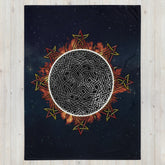 A 60 inch by 80 inch Xigfireon throw blanket featuring the Eclipsed iteration of the Morning Star Fire Celtic knot design. Inspired by the 2023 Annular Solar Eclipse.