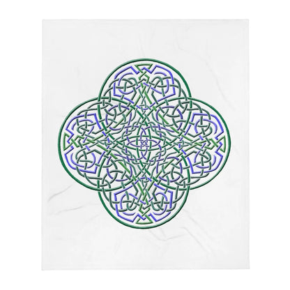 A 50 inch by 60 inch Xigfireon throw blanket featuring the original Living Colour iteration of the Reach Of The Spirit Celtic knot design. The Reach Of The Spirit Celtic knot represents the Earth.