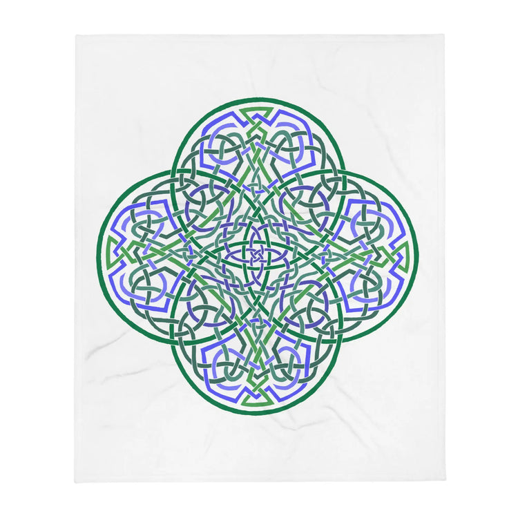A 50 inch by 60 inch Xigfireon throw blanket featuring the Living Colour Flat iteration of the Reach Of The Spirit Celtic knot design. The Reach Of The Spirit Celtic knot represents the Earth.