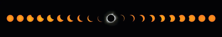 A series of 21 snapshots of the sun during a total solar eclipse.