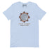 Xigfireon Solar Eclipse August 12, 2026 commemorative t-shirt in baby blue featuring the Morning Star Fire Eclipsed Celtic knot design with original hand-drawn eclipse-inspired artwork and text that reads &