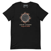 Xigfireon Solar Eclipse August 12, 2026 commemorative t-shirt in black featuring the Morning Star Fire Eclipsed Celtic knot design with original hand-drawn eclipse-inspired artwork and text that reads &