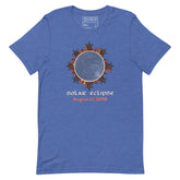 Xigfireon Solar Eclipse August 12, 2026 commemorative t-shirt in true royal blue featuring the Morning Star Fire Eclipsed Celtic knot design with original hand-drawn eclipse-inspired artwork and text that reads &