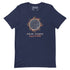 Xigfireon Solar Eclipse August 12, 2026 commemorative t-shirt in navy blue featuring the Morning Star Fire Eclipsed Celtic knot design with original hand-drawn eclipse-inspired artwork and text that reads &