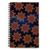 The front side of a Xigfireon graphic spiral notebook featuring the Fire Colour Cosmos patterned series of the Morning Star Fire Celtic knot design.