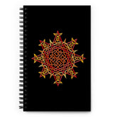 The front side of a Xigfireon spiral notebook featuring the Fire Colour iteration of the Morning Star Fire Celtic knot design.