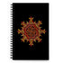 The front side of a Xigfireon spiral notebook featuring the Fire Colour iteration of the Morning Star Fire Celtic knot design.