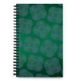 The front side of a Xigfireon graphic spiral notebook featuring the Living Colour Forest patterned series of the Reach Of The Spirit Celtic knot design.
