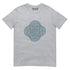 A sport grey Xigfireon graphic t-shirt featuring the Living Colour iteration of the Reach Of The Spirit Celtic knot design. The Reach Of The Spirit Celtic knot symbolizes the Earth.