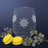 The front side of a stemless wine glass featuring the Solid White iteration of the Morning Star Fire Celtic knot design. The Morning Star Fire Celtic knot symbolizes Father Sun.