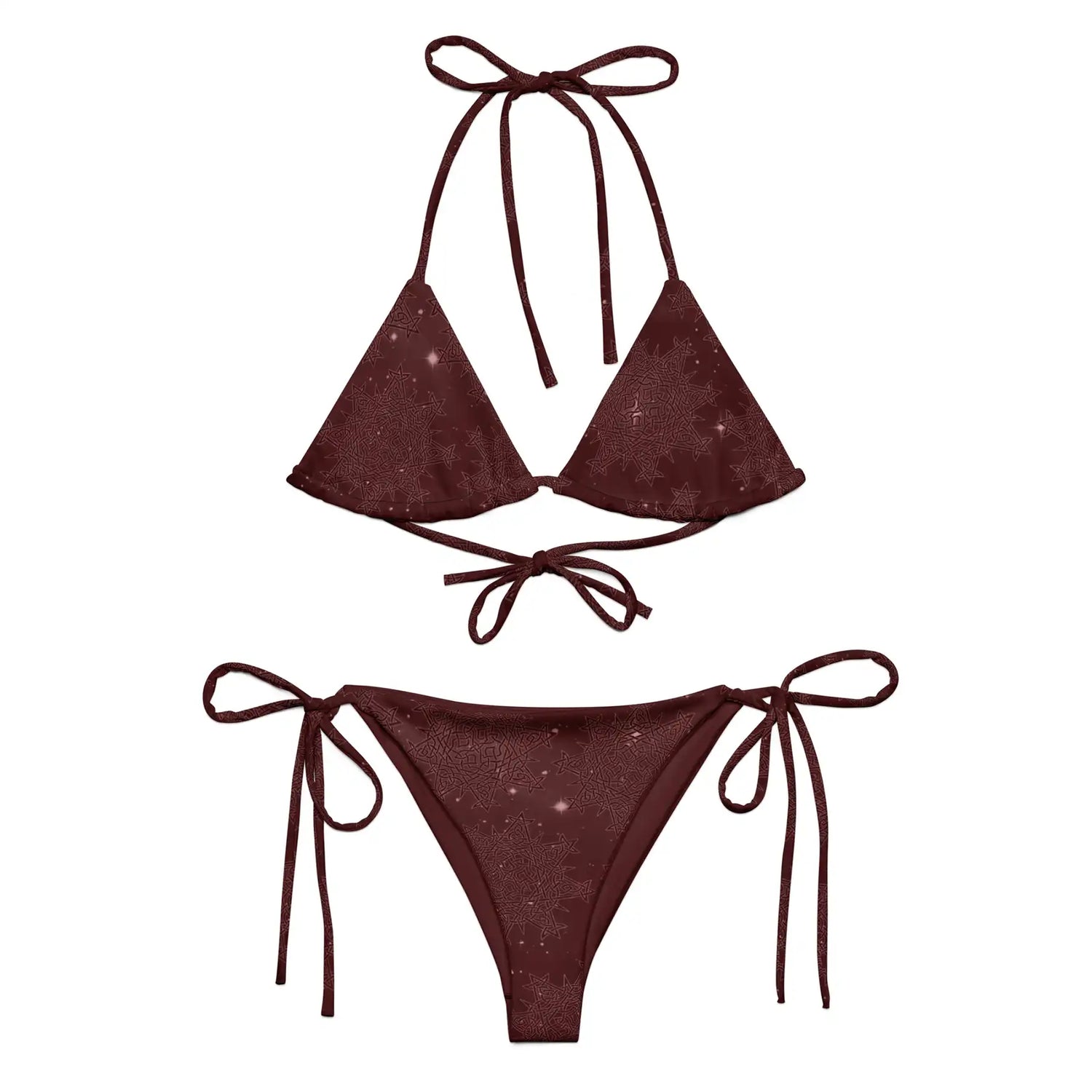 Celtic knot string bikini by Xigfireon featuring the Midnight Red Cosmos patterned series of the `Morning Star Fire` design.