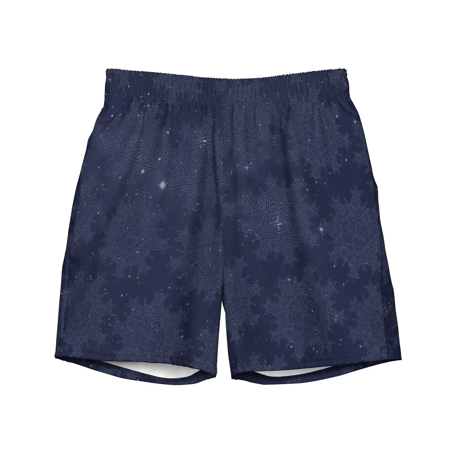 Celtic knot swim trunks by Xigfireon featuring the Midnight Blue Cosmos patterned series of the `Morning Star Fire` design.