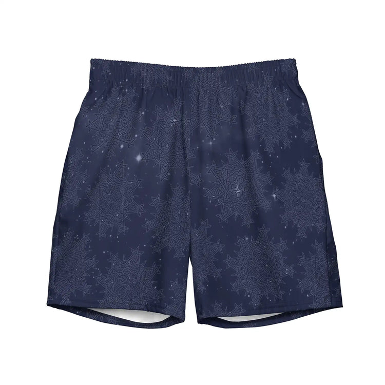 Celtic knot swim trunks by Xigfireon featuring the Midnight Blue Cosmos patterned series of the `Morning Star Fire` design.