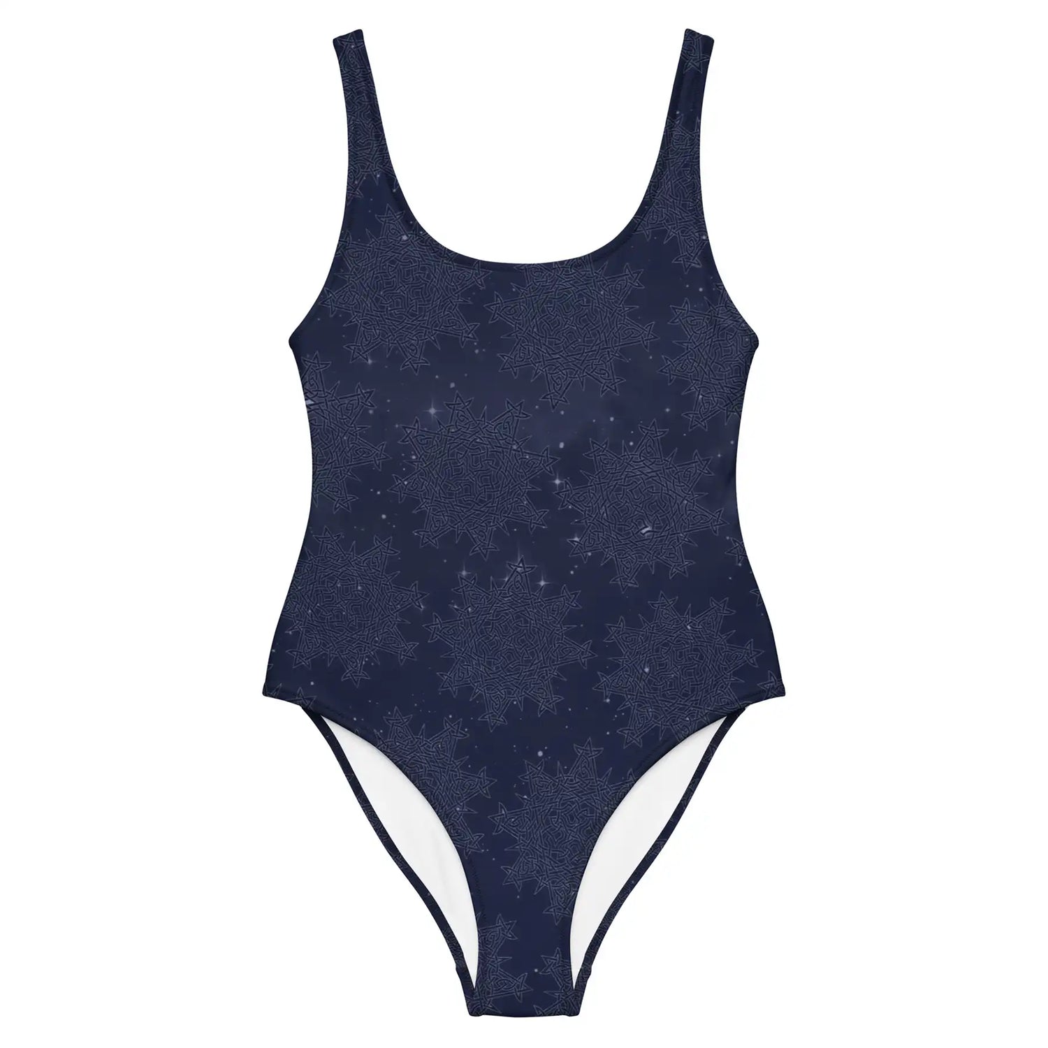 Celtic knot swimsuit by Xigfireon featuring the Midnight Blue Cosmos patterned series of the `Morning Star Fire` design.