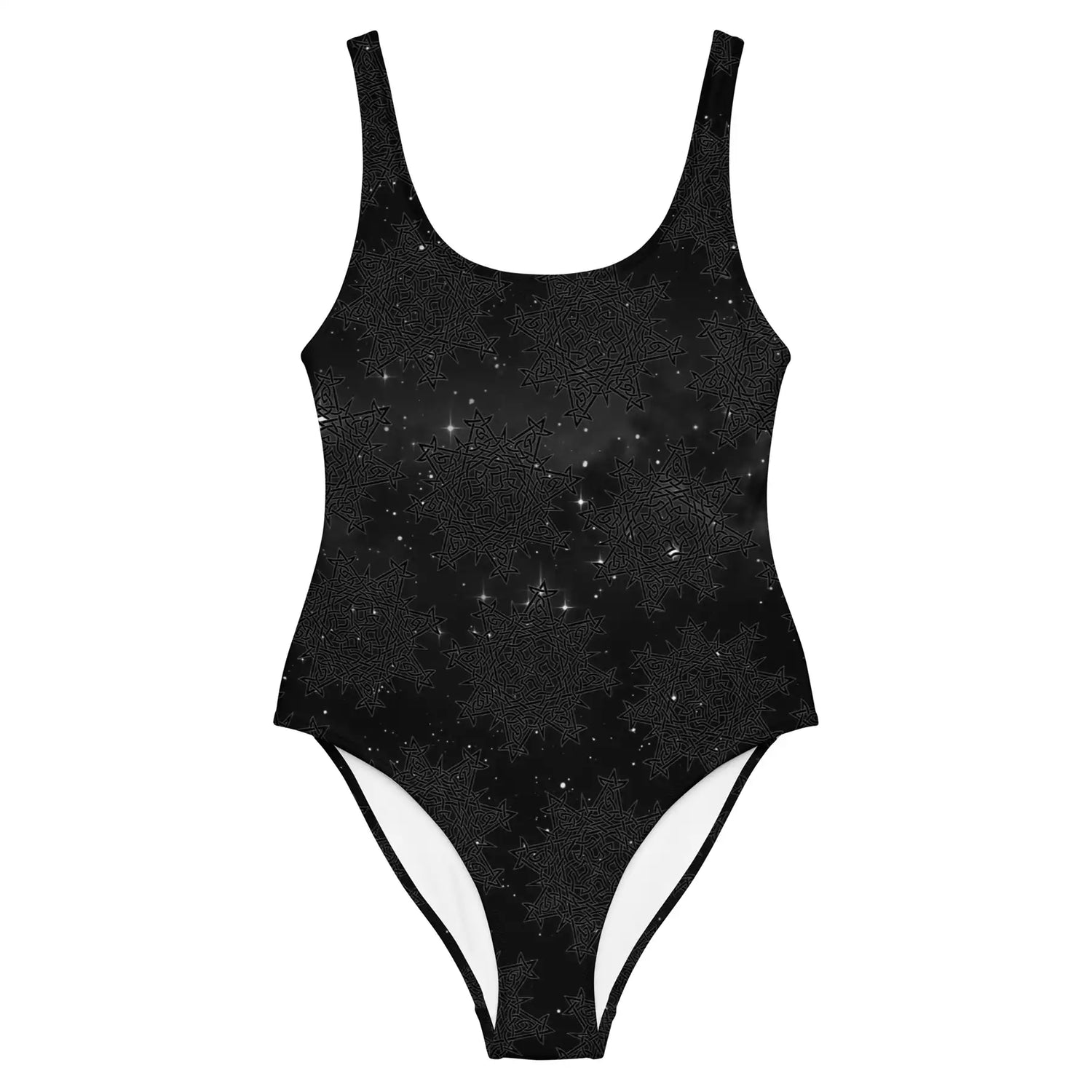 Celtic knot swimsuit by Xigfireon featuring the Midnight Cosmos patterned series of the `Morning Star Fire` design.