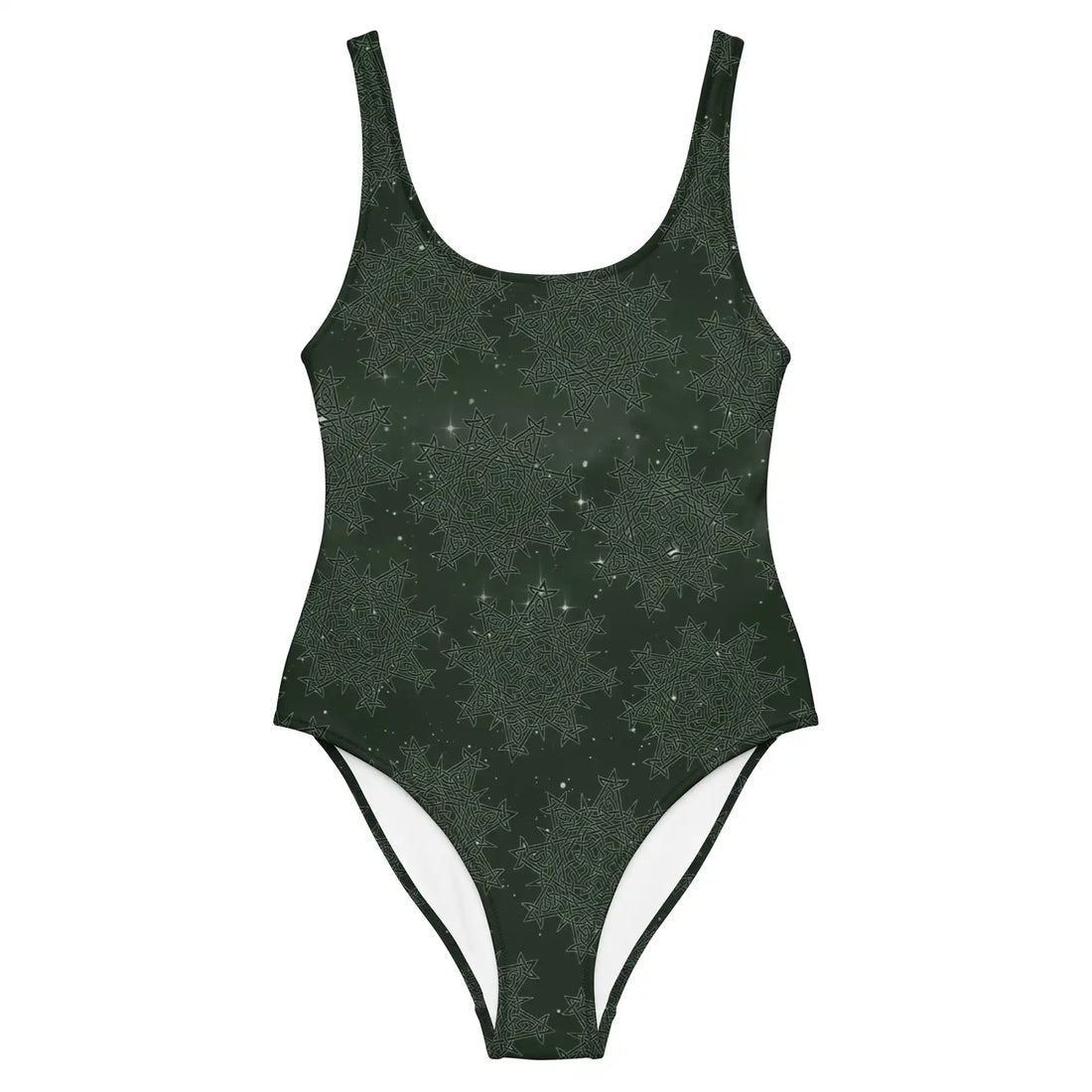 Celtic knot swimsuit by Xigfireon featuring the Midnight Green Cosmos patterned series of the Morning Star Fire design.