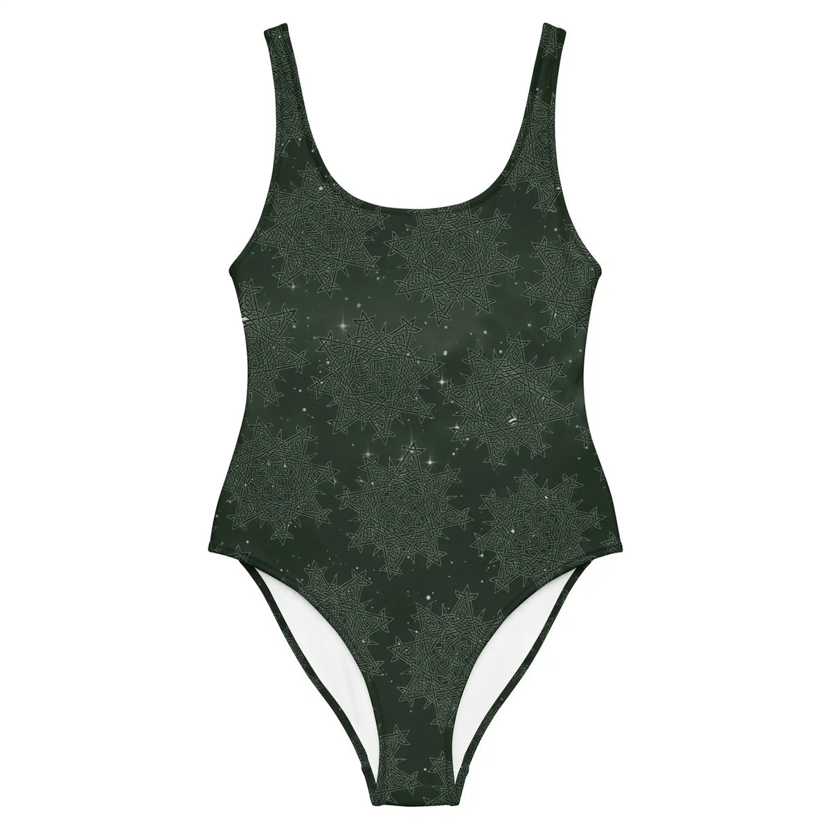 Celtic knot swimsuit by Xigfireon featuring the Midnight Green Cosmos patterned series of the Morning Star Fire design.