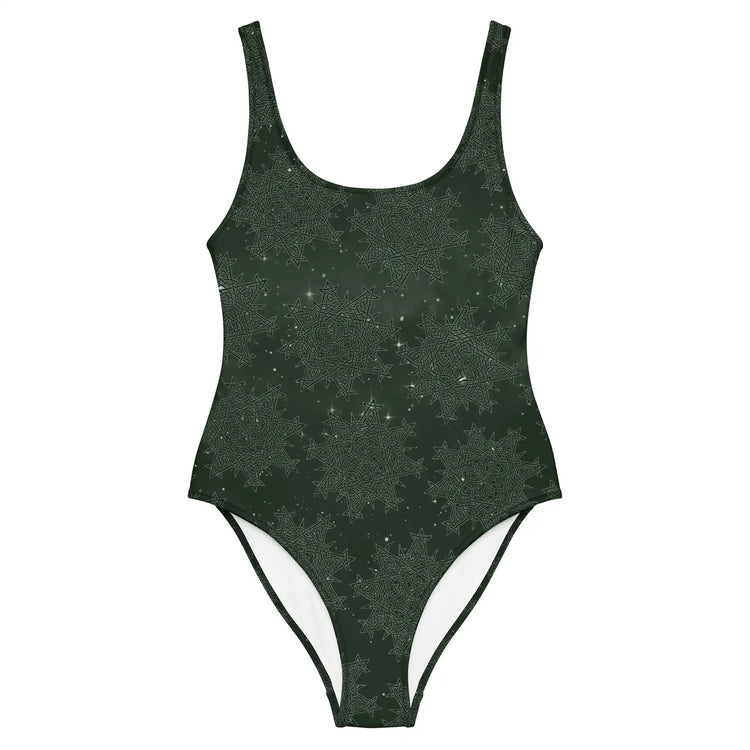Celtic knot swimsuit by Xigfireon featuring the Midnight Green Cosmos patterned series of the `Morning Star Fire` design.