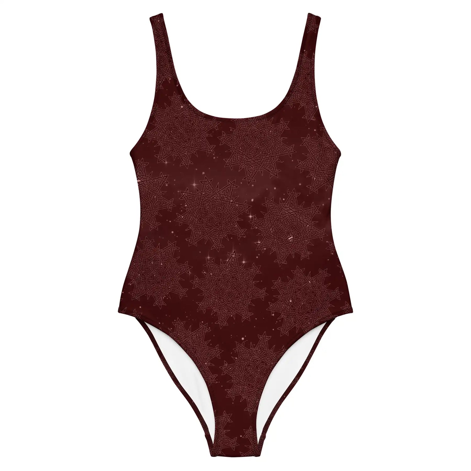 Celtic knot swimsuit by Xigfireon featuring the Midnight Red Cosmos patterned series of the `Morning Star Fire` design.