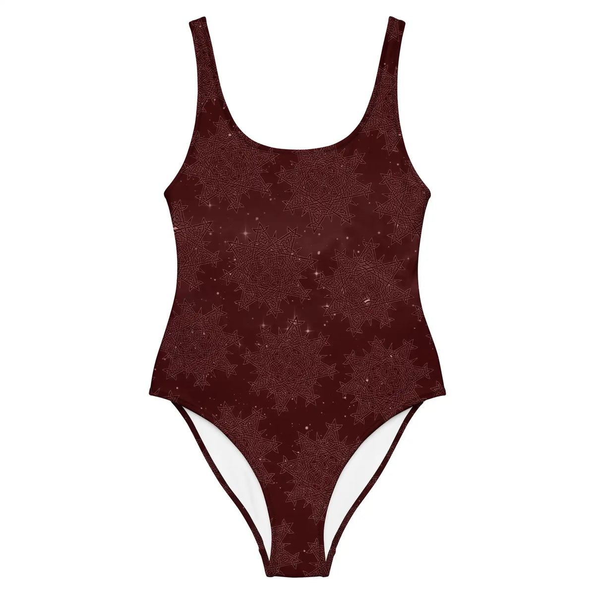 Celtic knot swimsuit by Xigfireon featuring the Midnight Red Cosmos patterned series of the Morning Star Fire design.