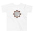 A white Xigfireon toddler graphic t-shirt featuring the Eclipsed iteration of the Morning Star Fire Celtic knot design. The Morning Star Fire Celtic knot represents Father Sun.