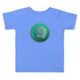 A heather Columbia blue Xigfireon toddler graphic t-shirt featuring the Deep Forest iteration of the `Reach Of The Spirit` Celtic knot design. The `Reach Of The Spirit` Celtic knot represents Earth.
