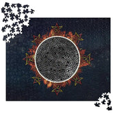 A 520 piece jigsaw puzzle featuring the Eclipsed iteration of the Morning Star Fire Celtic knot design. Inspired by the 2023 Annular Solar Eclipse.